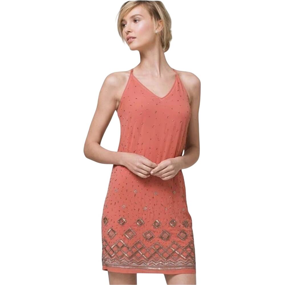 WHBM Embellished Beaded Sequin Shift Dress in Coral EUC Size XXS